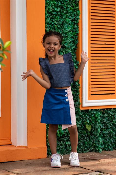 Miesha Blue Skirt | Short Skirt for Kids | White Dahlia