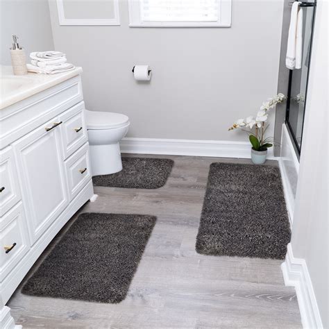 Solid Dark Gray Bathroom Rugs Sets, Shower Rugs with Toilet Rugs U ...
