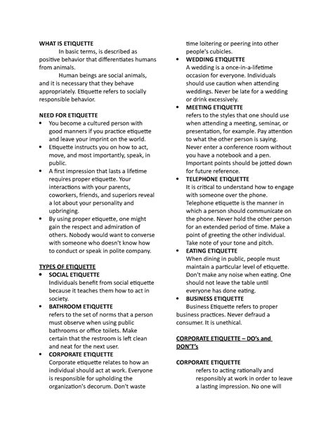 WHAT IS Etiquette - WHAT IS ETIQUETTE In basic terms, is described as ...