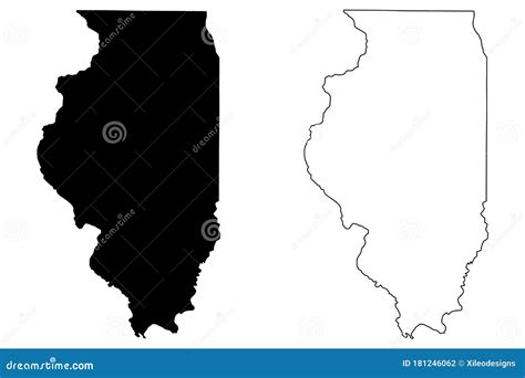 Illinois IL State Maps. Black Silhouette And Outline Isolated On A White Background. EPS Vector ...