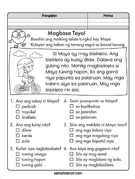 Image result for Worksheet Reading Tagalog Easy