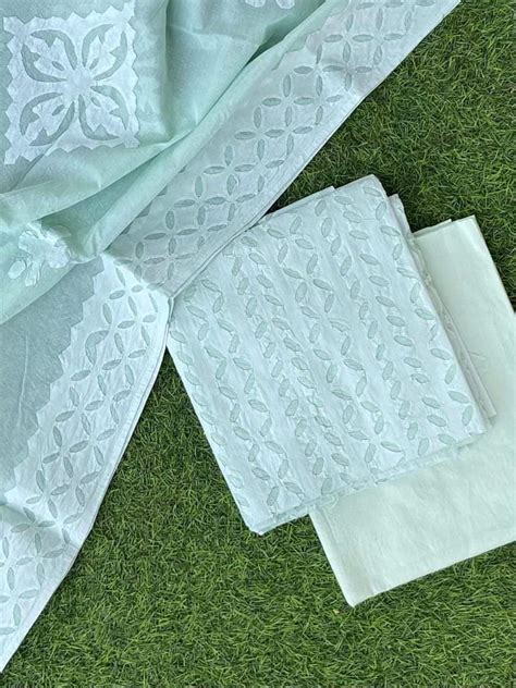 Pure Cotton Applique Work Unstitched Suit With Cotton Applique Work Du ...