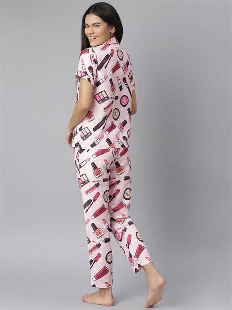 Women's Pink Makeup Digital Printed Night Suit Set – Stylestone