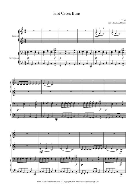 Hot Cross Buns Sheet music for Piano Duet - 8notes.com