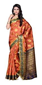 MIMOSA Women's Kanchipuram Silk Saree With Un-stitched Blouse (161-BLK ...