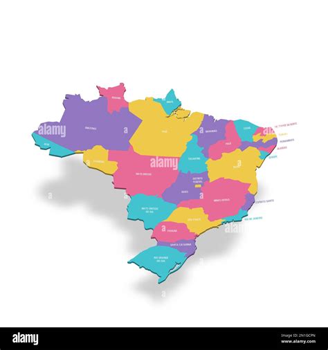 Brazil political map of administrative divisions - Federative units of Brazil. 3D colorful ...