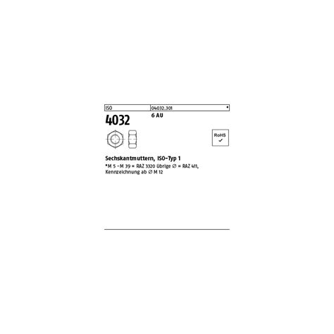 ISO 4032 Sechskantmuttern, 6 Au M 2