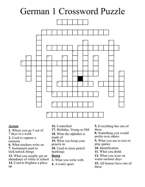 German 1 Crossword Puzzle - WordMint