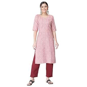 Buy Pinkmint Women's Printed Crepe Straight Kurta and Pant Set Pink at ...