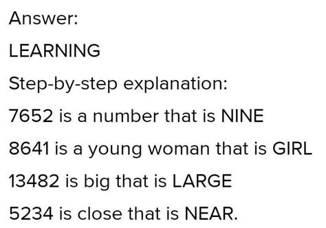 Find the eight-letter word 12345678 where 7652 is a number, 8641 is a ...