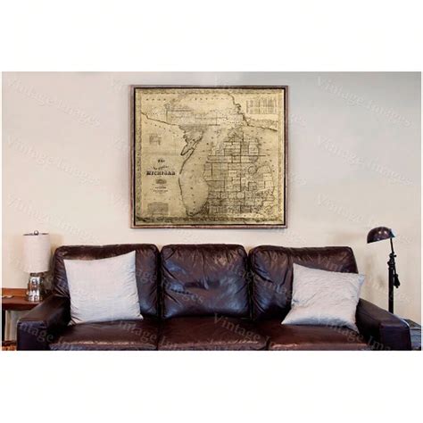 Vintage Imagery Vintage Michigan Map Vintage 1856 Old Map Of Michigan ...