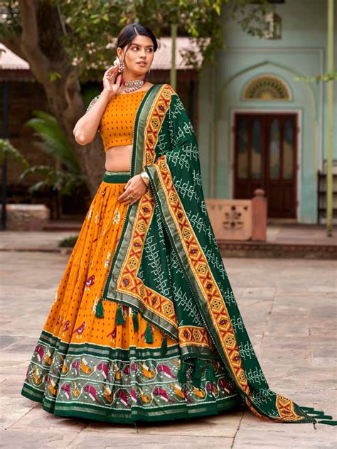 Buy Mustard Yellow and Green Wedding Silk Gharchola Lehenga Choli – All ...