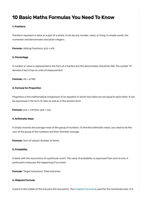Basic Maths Formulae 的图像结果