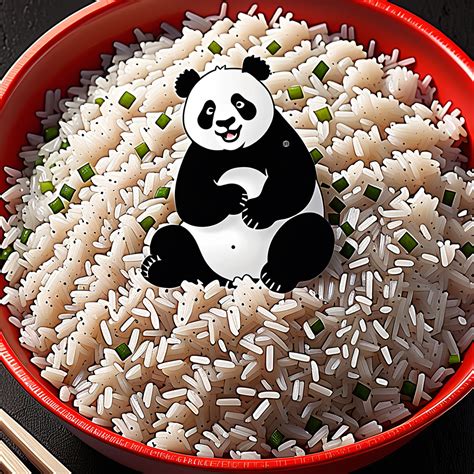 Playful Panda Peeking Out from a Bowl of Delicious White Rice