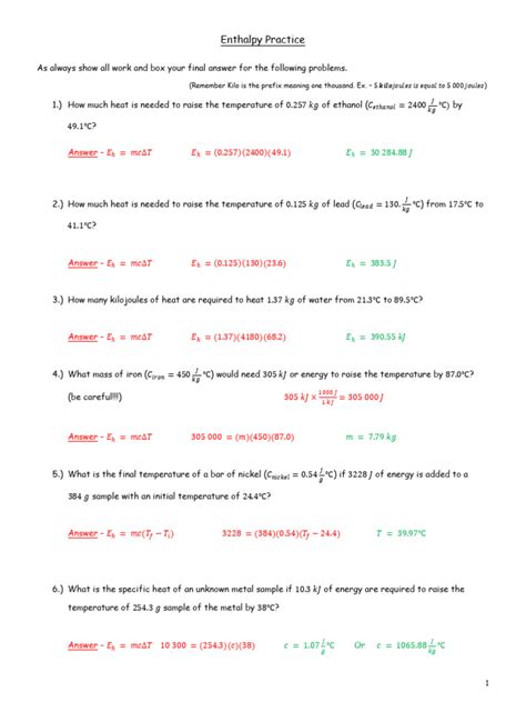 Image result for Enthalpy Example Problems