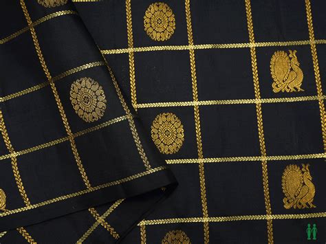 Checks With Buttas Black Kanchipuram Blouse Material – Sundari Silks