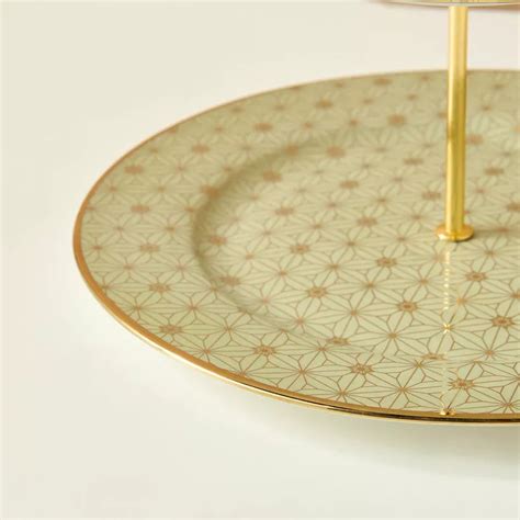 Art Deco Gold Geometric 2-Tier Cupcake Stand – Elegant Porcelain Desse ...