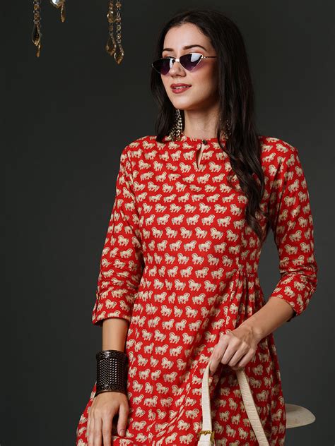 Indo Era Red Printed Smart Casual Co-Ords Set – indoera