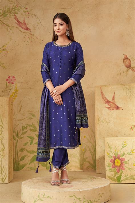 Royal Blue Woven Buti Kurta Set with Jacquard Dupatta – Jhalak Kalpi