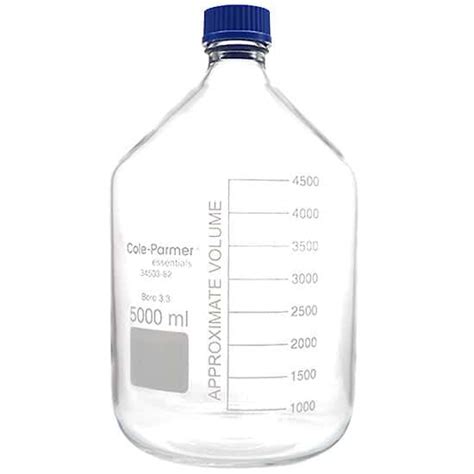Cole-Parmer Glass Media Bottle, Class A, Round, 5000 mL (169 oz) from ...