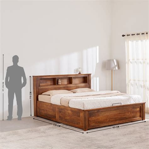 Buy Adana Yuga Mango Wood Queen Bed with Hydraulic Storage - Brown from ...