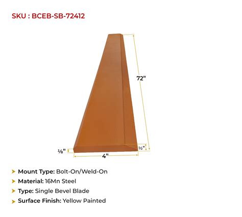 Single Bevel Skid Steer Bucket Cutting Edge Blade, 16Mn Steel - 72" x 4 ...