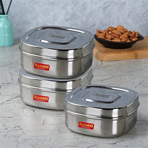 Sumeet Stainless Steel Square Storage containers Box/Dabba for Kitchen ...