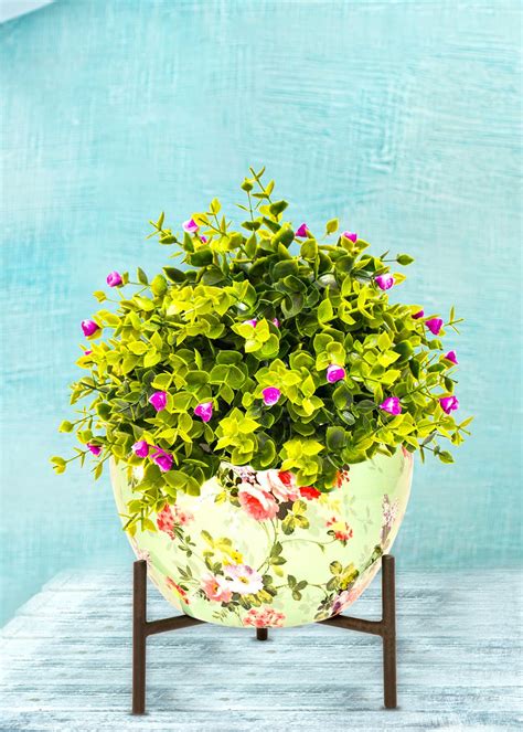 Get Metal Planter With Stand In Green Color Floral Design at ₹ 749 ...