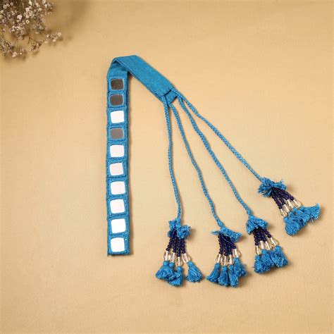 Blue Kutch Embroidery Mirror Work Dori Waist Belt / Kamarbandh