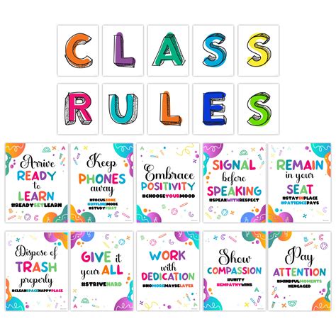 Decorably 20 Colorful Class Room Rules 11x14in Matte Laminated ...