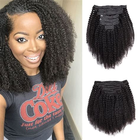 Amazon.com : Kinky Curly Clip in Hair Extensions Real Human Hair 3C 4A ...