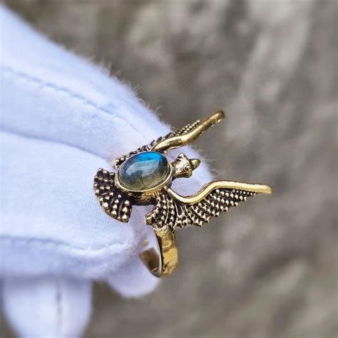 Buy Labradorite Phoenix Bird Ring – Egyptian Revival Winged Scarab ...