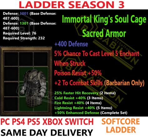 Buy PC PS4 PS5 XBOX SWITCH LADDER All Armor Glove Shield DIABLO 2 ...