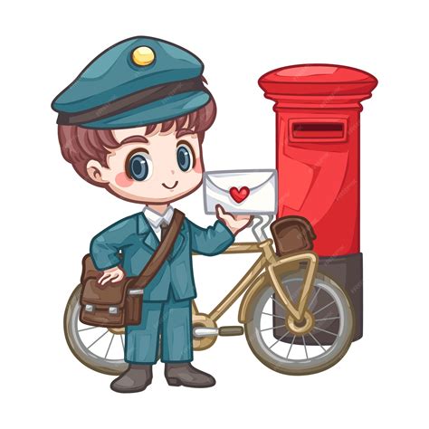 Cute postman with post box cartoon | Premium Vector