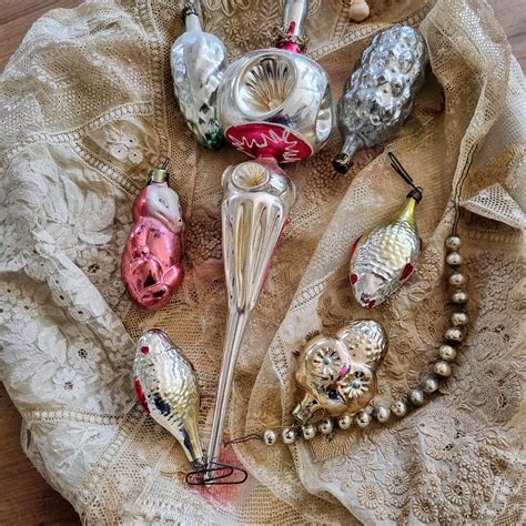 Vintage Antique Christmas Tree Decorations Ornaments Fir Feather Tree ...