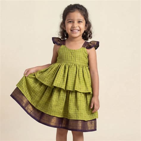 Parrot Green Kalyani Checks Dress – Tassel Tales