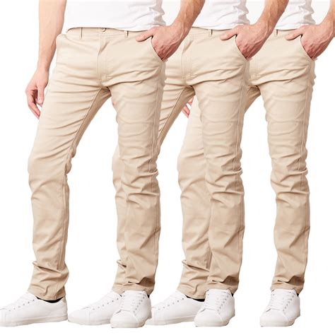 3-Pack Men's Slim Fit Stretch Chino Pants with Comfortable Waist ...