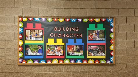Building Character bulletin board. Lego/building blocks and six pillars ...