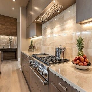 Contemporary Brown and Beige Glossy Porcelain Kitchen Tile Design