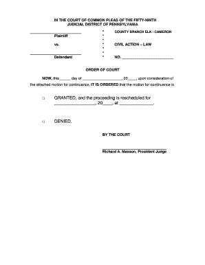 Fillable Online co elk pa motion pennylvania form Fax Email Print ...
