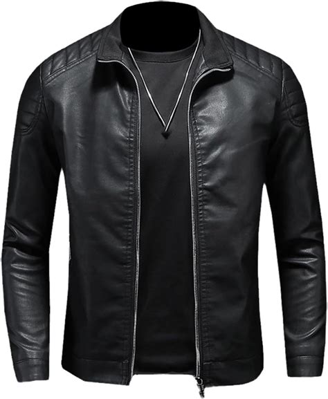 JNKIHAPOT Men's Leather Clothing Slim Fit Zipper Leather Jacket Solid ...