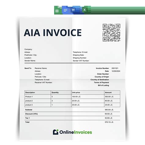 AIA G702 G703 Invoice Template Free Download word, excel, google docs ...