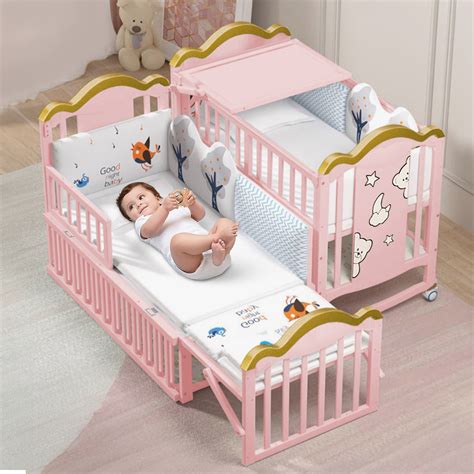 Multifunctional Baby Wooden Crib Cot with Adjustable Heights