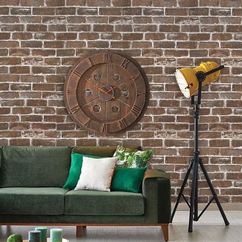 Buy HeloHo 196.8" X 17.71" Vintage Brown Brick Wallpaper Peel and Stick ...