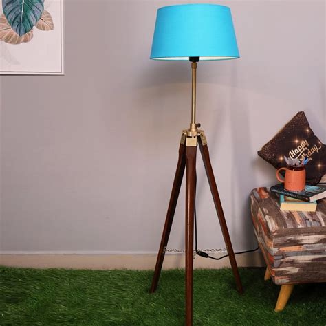 Buy HOMESAKE Contemporary Decor Blue And Brown Wood Floor Lamp from ...