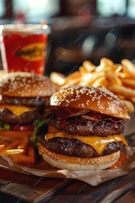 Premium Photo | A classic cheeseburger meal on a table suitable for ...
