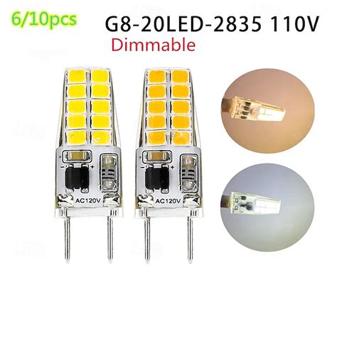 10pcs Dimmable G8 LED Bulbs, 3W 20 LEDs Silicon LED Replacement for ...