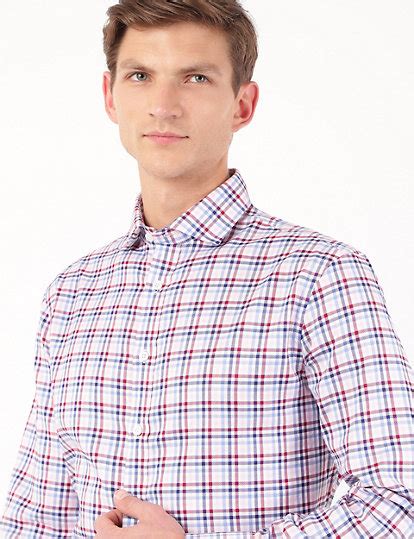 Pure Cotton Checks Spread Collar Shirt