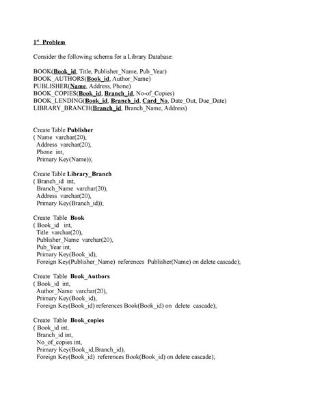 Dbmslab Manual 2019 2020 - 1 st Problem Consider the following schema ...