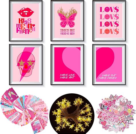 Buy Hot Pink Preppy Room Decor Set with 20 Ft Star String Light, Preppy ...